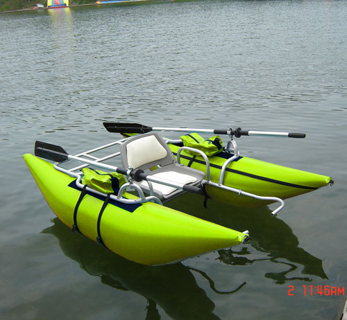 pontoon boat and inflatable boat